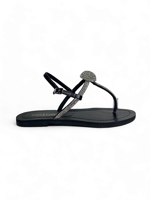 Rasteira Your Shoes Flor Preta Tira Traseira