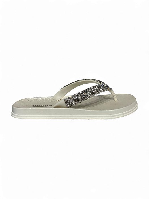 Chinelo Your Shoes Pérola Tira Prata Larga