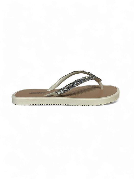 Chinelo Your Shoes Off White Tira Prata Fina