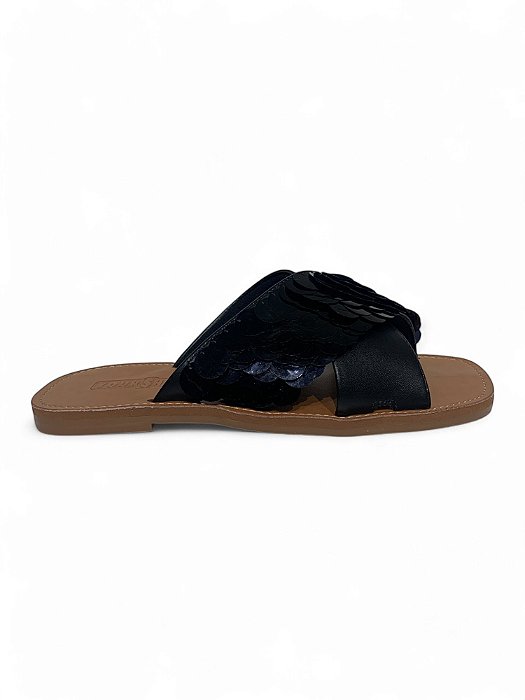 Rasteira Your Shoes Preta Cruzada Maxi Paete