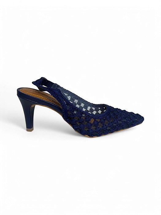Slingback Your Shoes Azul Marinho Trama Salto Alto