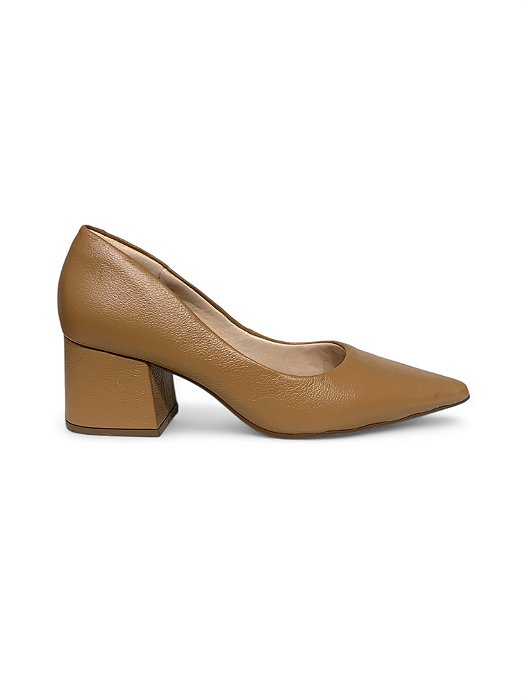 Scarpin Lia Line Caramelo Salto Bloco