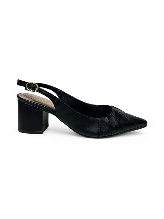 Slingback Mariotta Preta Plissado
