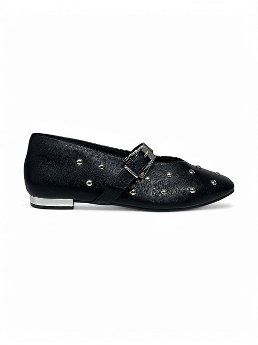 Mary Jane Your Shoes Preta Aplique Prata