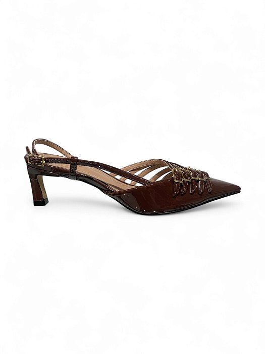 Scarpin Slingback Your Shoes Marrom Verniz