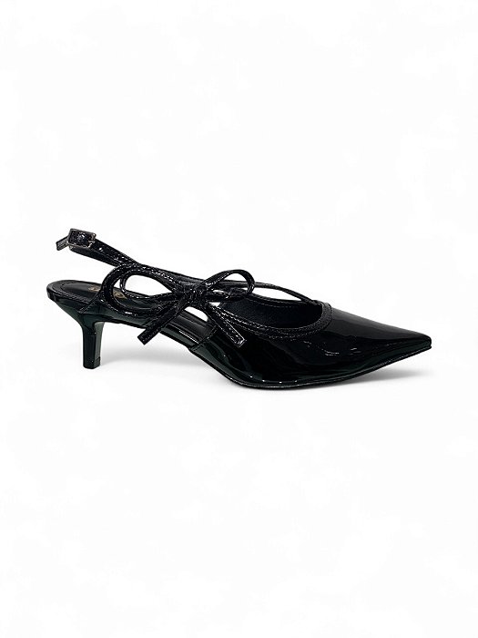 Scarpin Slingback Your Shoes Preto Verniz Laço