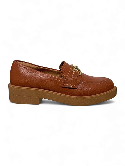 Mocassim Your Shoes Caramelo Fivela Dourada