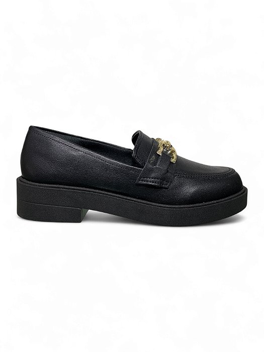 Mocassim Your Shoes Preto Fivela Dourada