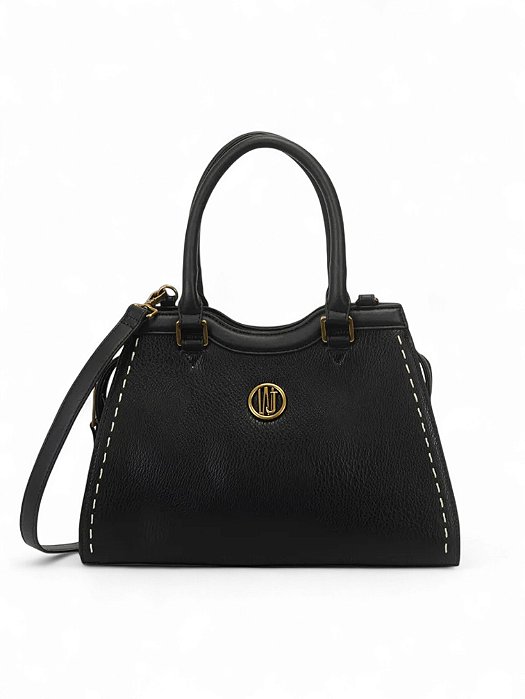 Bolsa WJ Preta Satchel Grande Estruturada Detalhe Presponto