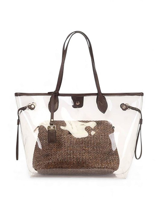 Bolsa WJ Vinil Com Necessaire Palha Marrom