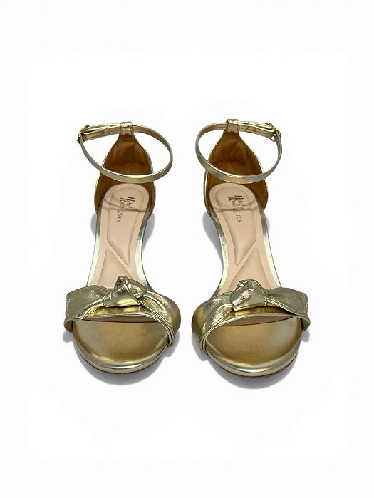 Sandalia HR Dourada Laço Salto Alto