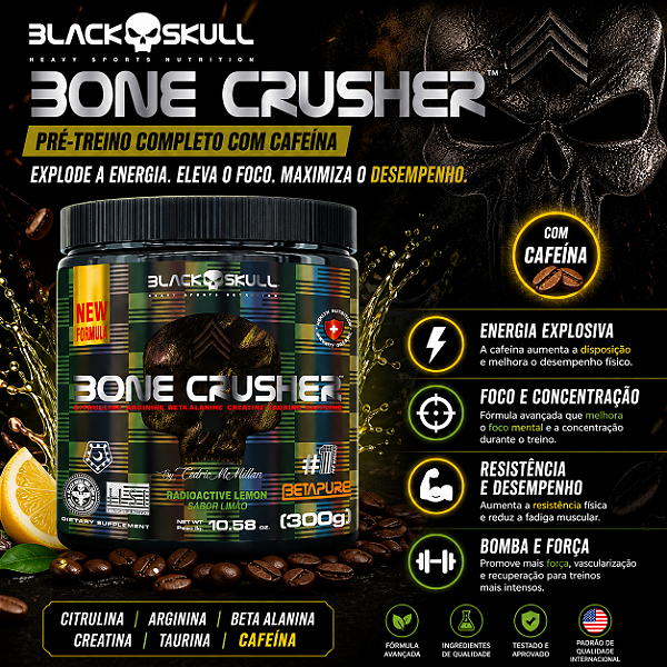 PRÉ-TREINO BONE CRUSHER COM CAFEINA 300G -BLACK SKULL