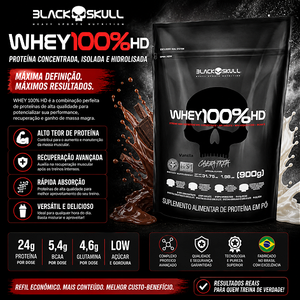 WHEY 3W 100% HD 900G REFIL - BLACK SKULL