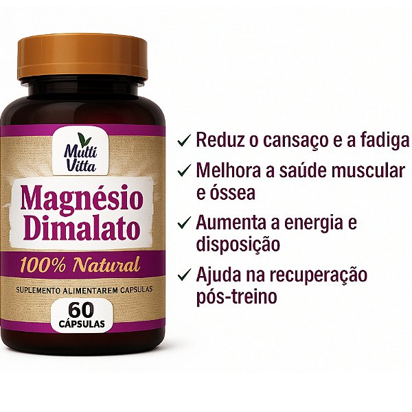 MAGNÉSIO DIMALATO 100% NATURAL 700MG 60 CÁPSULAS | MULTIVITTA