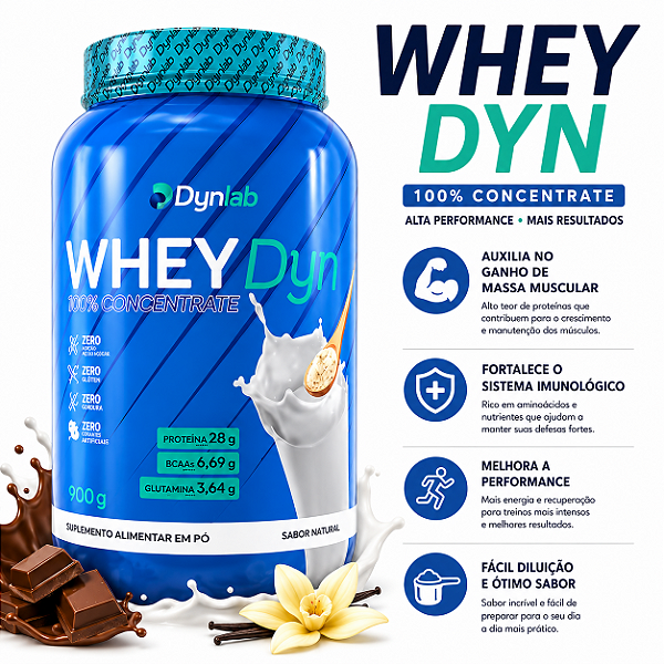 100% WHEY CONCENTRADO DYNLAB 900G POTE