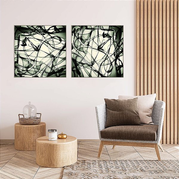 Conjunto com 02 quadros decorativos Movimento Abstrato Verde