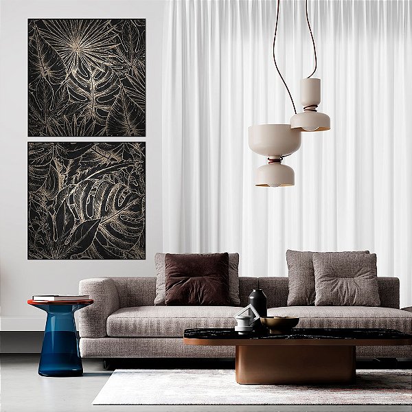 Conjunto com 02 quadros decorativos Folhas Tropicais - Artista Uillian Rius