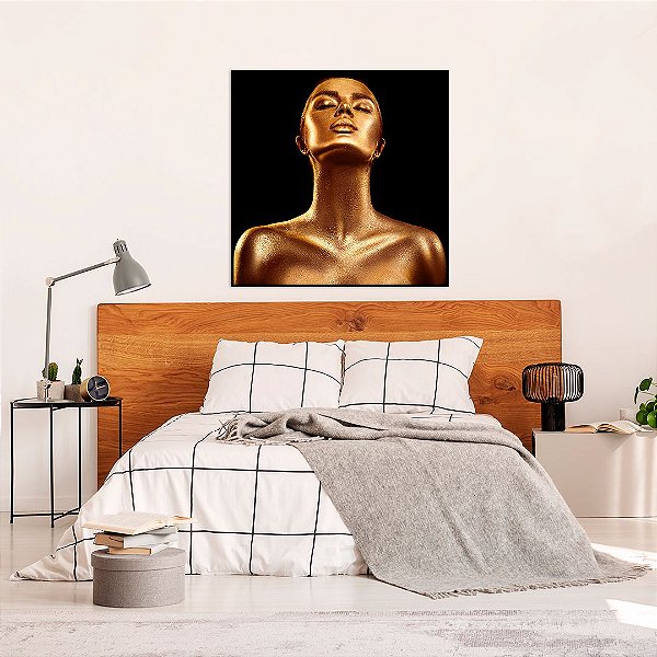 Quadro decorativo Canvas Mulher Expressão 80x80cm (LxA) Moldura cor Preto estilo Filete