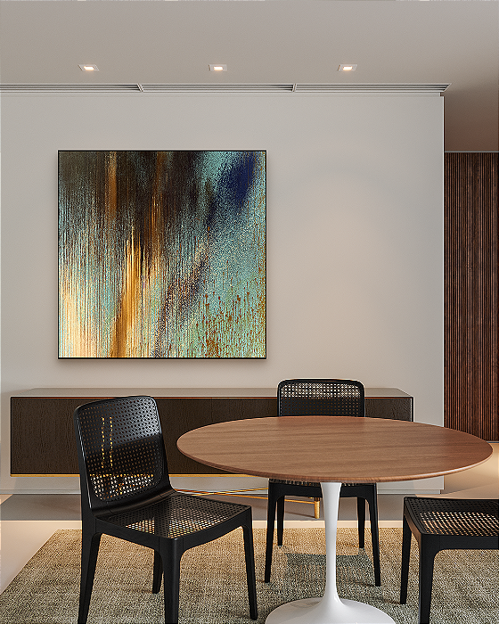 Quadro decorativo Canvas Abstrato Cores 80x80cm (LxA) Moldura cor Preto estilo Filete