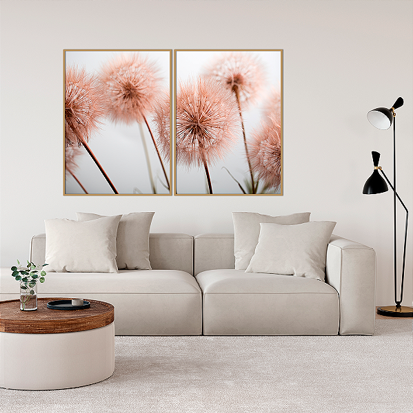 ENVIO IMEDIATO - Conjunto com 02 quadros decorativos Dente-de-leão 70x90cm (LxA) Moldura Freijó