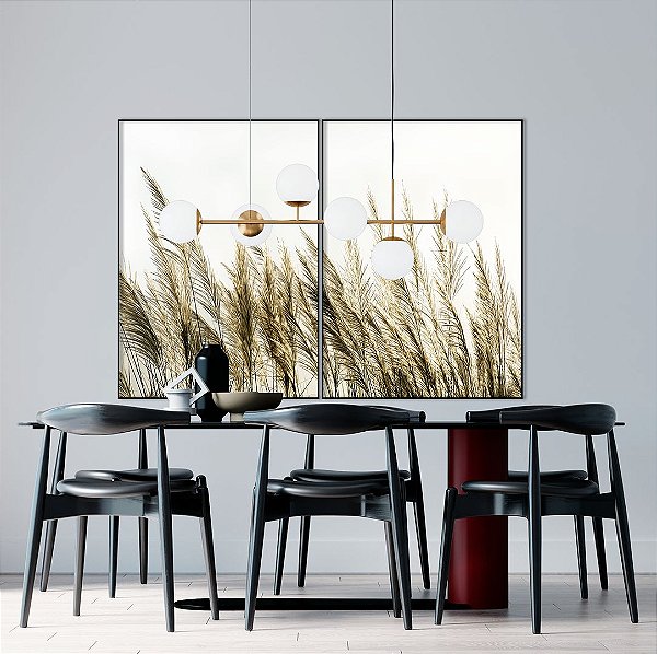 Conjunto com 02 quadros decorativos Capim dos Pampas