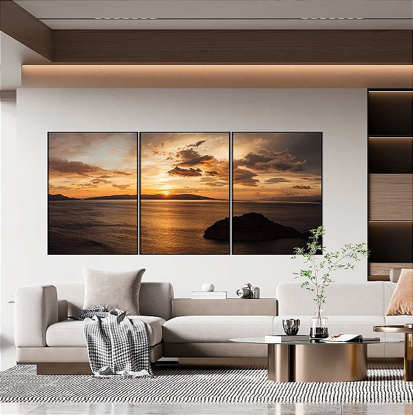 Conjunto com 03 quadros decorativos Pôr do Sol no Horizonte