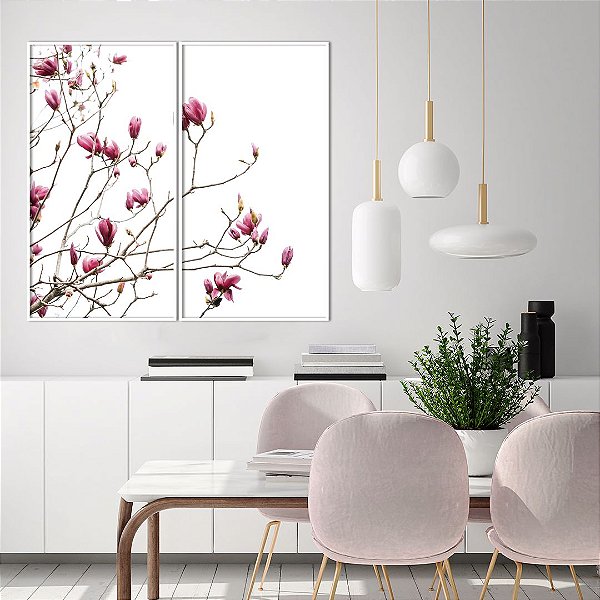 Conjunto com 02 quadros decorativos Flor Magnolia