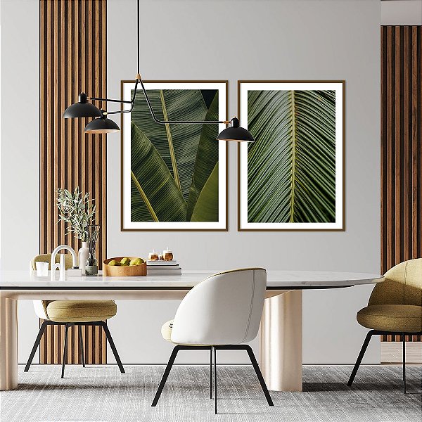 Conjunto com 02 quadros decorativos Folhas Tropicais