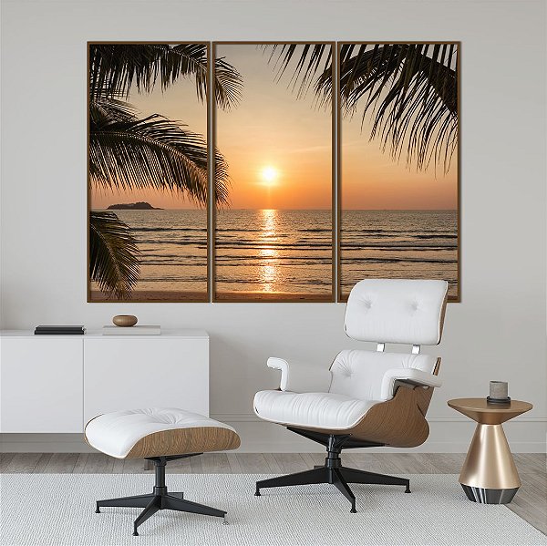 Conjunto com 03 Quadros Decorativos Praia