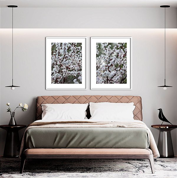 Conjunto com 02 quadros decorativos Cerejeira Branca