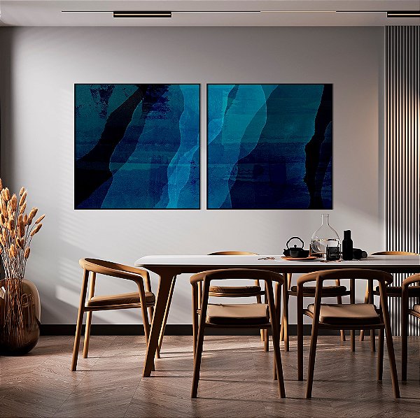 Conjunto com 02 quadros decorativos Abstrato Azul