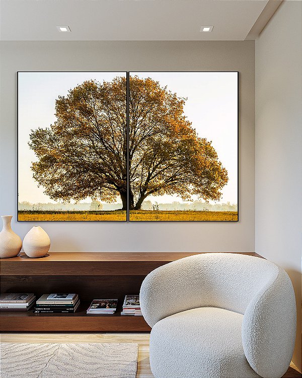 ENVIO IMEDIATO - Conjunto com 02 quadros decorativos Árvore CANVAS 90x120cm (LxA) Moldura cor Preto