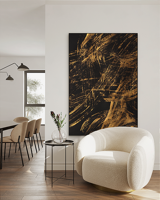 Quadro decorativo Abstrato Preto e Dourado