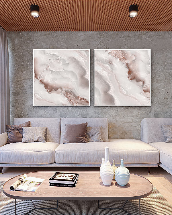Conjunto com 02 quadros decorativos Mineral Rosé