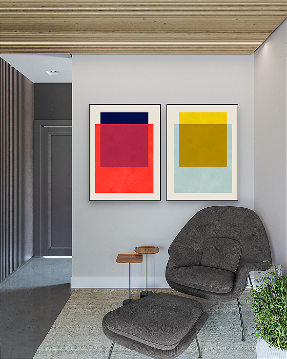 Conjunto com 02 Quadros Decorativos Geométricos Cores - Artista Vitor Costa