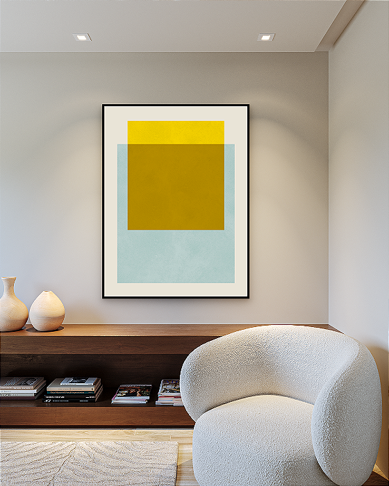 Quadro Decorativo Geométrico Azul e Amarelo - Artista Vitor Costa