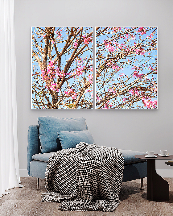 Conjunto com 02 Quadros Decorativos Ipê Rosa - Artista James Hilton Becker