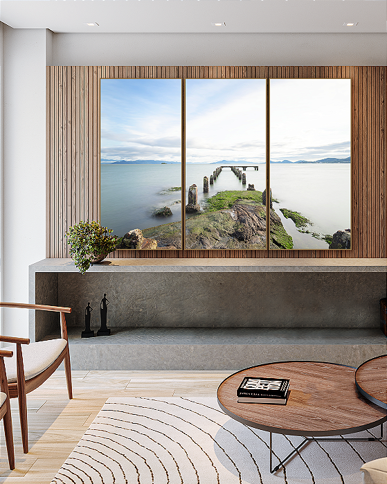 Conjunto com 03 Quadros Decorativos Mar Calmo - Artista James Hilton Becker