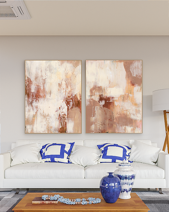 Conjunto com 02 quadros decorativos Abstrato Cores Terrosas