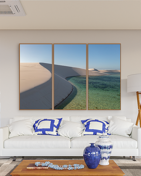 Conjunto com 03 quadros decorativos Lençóis Maranhenses Verde