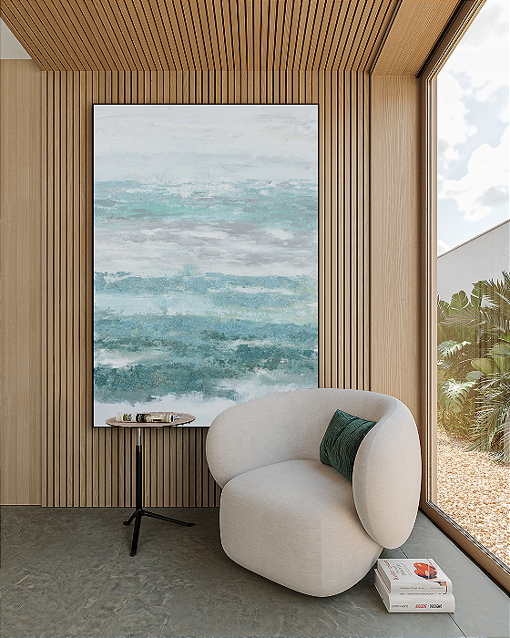 Quadro Decorativo Abstrato Verde, Turquesa e Cinza