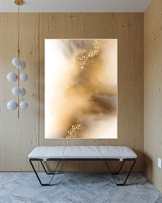Quadro Decorativo Movimento Abstrato com Folhas de Ouro