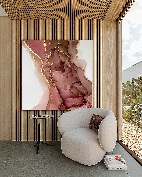 Quadro Decorativo Abstrato Marsala e Dourado