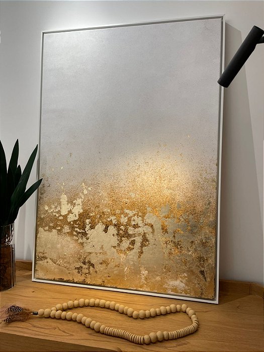 ENVIO IMEDIATO - Quadro Decorativo Gold com Folhas de Ouro CANVAS 70x100cm (LxA) Moldura Branca