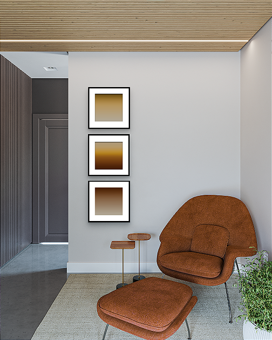 Conjunto com 03 Quadros Decorativos com Paspatur Degradê Tons Quentes