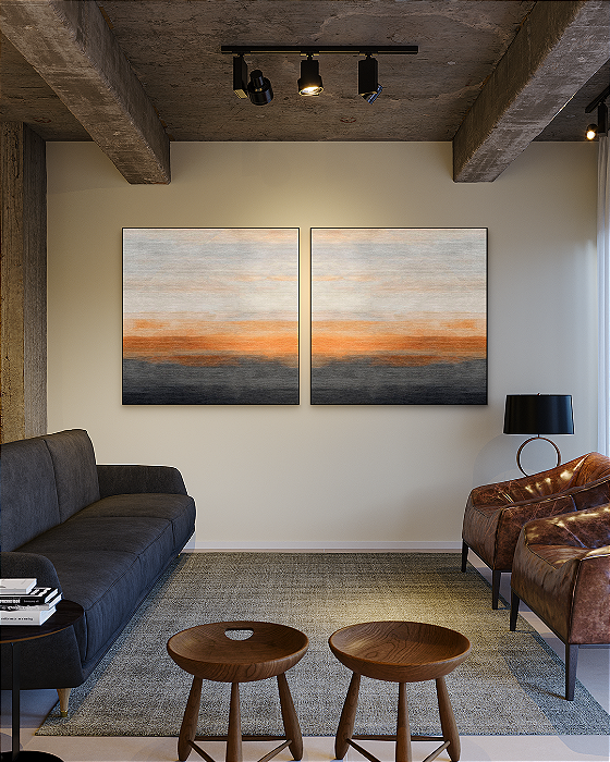 Conjunto com 02 quadros decorativos Abstrato Degradê Preto e Terracota