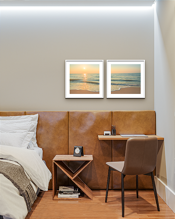 Conjunto com 02 quadros decorativos Praia Tons Suaves