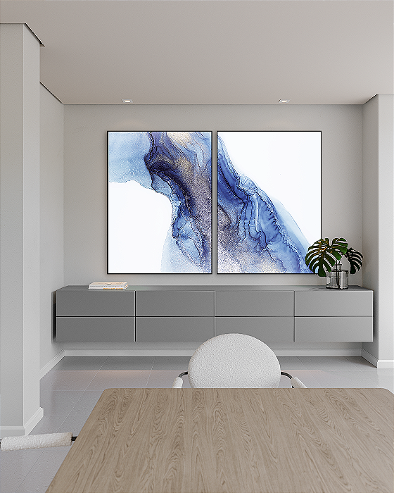 Conjunto com 02 quadros decorativos Abstrato Azul Marinho