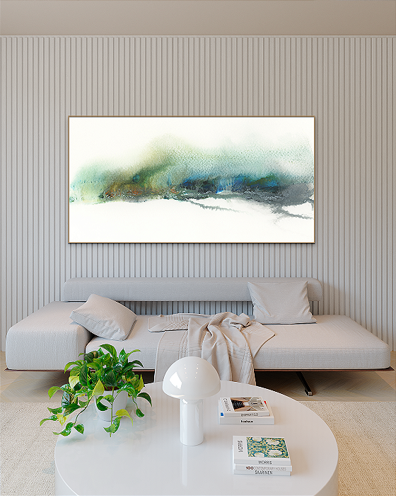 Quadro Decorativo Abstrato Verde, Azul e Cinza