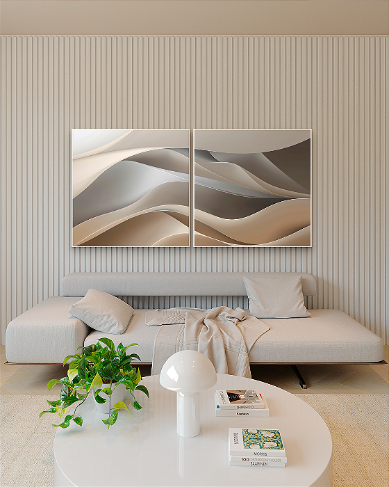 Conjunto com 02 quadros decorativos Abstrato Neutro